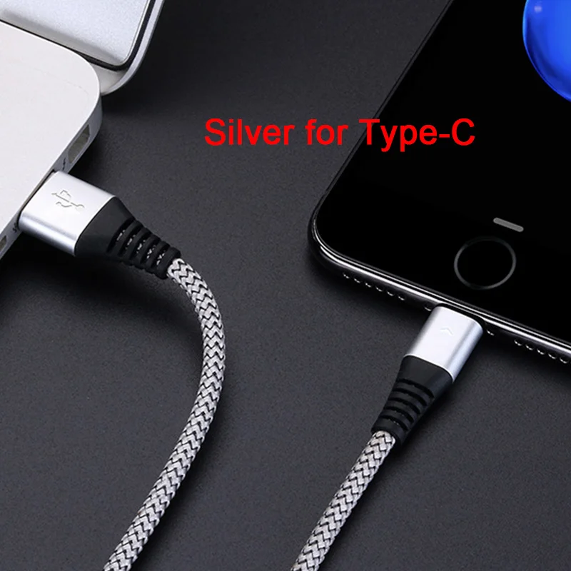 Silver for Type C 3а быстрое зарядное устройство для iphone Andriod Micro usb type-C нейлоновые кабели для быстрой зарядки телефонов - Цвет: Silver for Type C