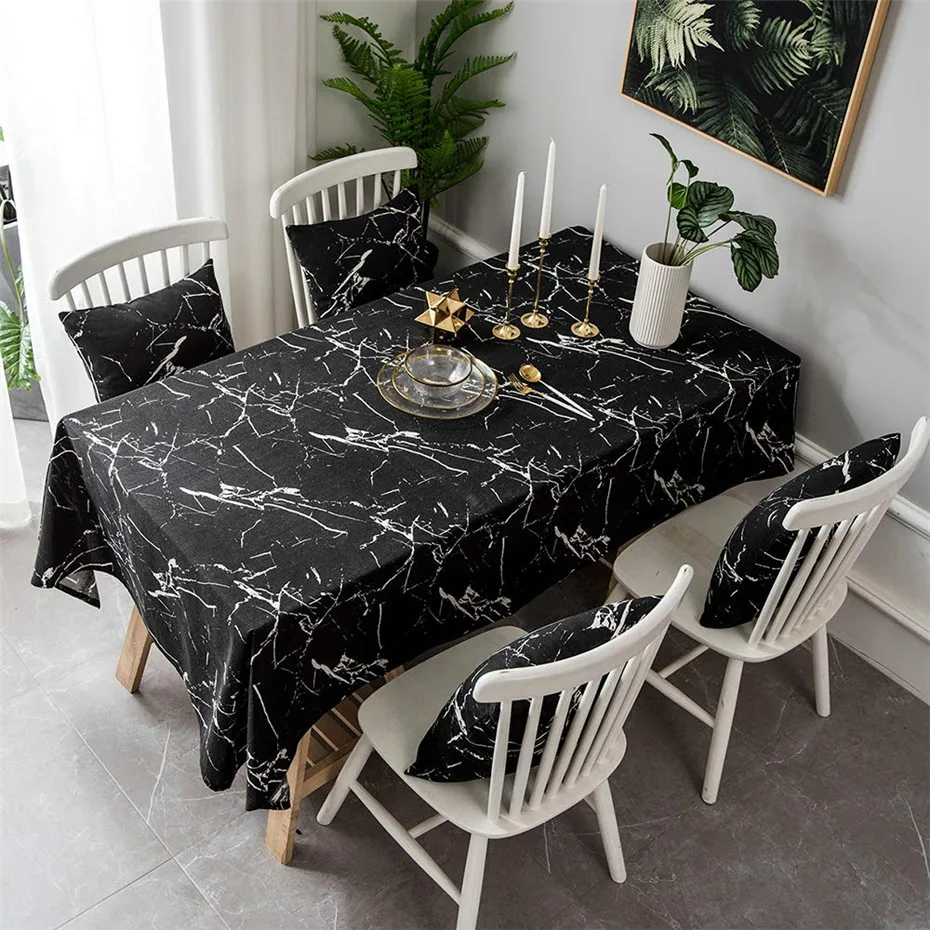 Stylish Black Marble Vein Rectangle Tablecloth Ins Modern Minimalist Table Cover for Kitchen Dinning Tabletop Decoration Home | Дом и сад