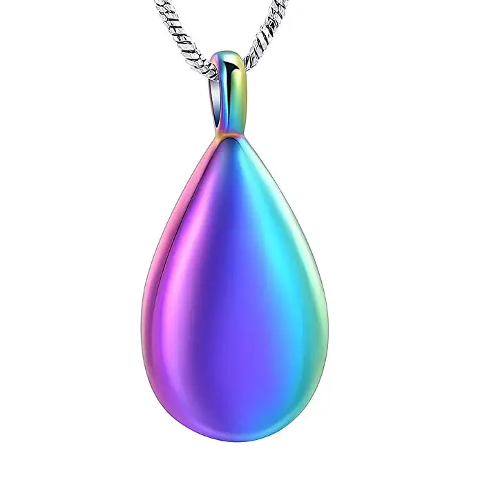 

IJD9945 Gradient color Teardrop Stainless Steel Cremation Souvenir Pendant for Ashes Urn Keepsake Memorial Necklace Jewelry