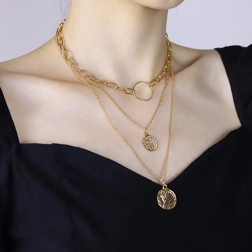 

Multilayer Gold Multilayer Portrait Chain Necklace for Women Bohemian Choker Pendant Necklaces Fashion Punk Jewelry Gift