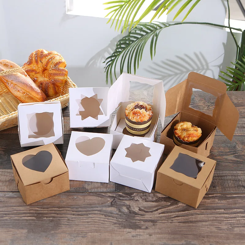 

LBSISI Life 10pcs Cupcake Box With PVC Window Christmas Party Birthday Wedding Favor Boxes Kid Gift Candy Kraft Paper Muffin Box