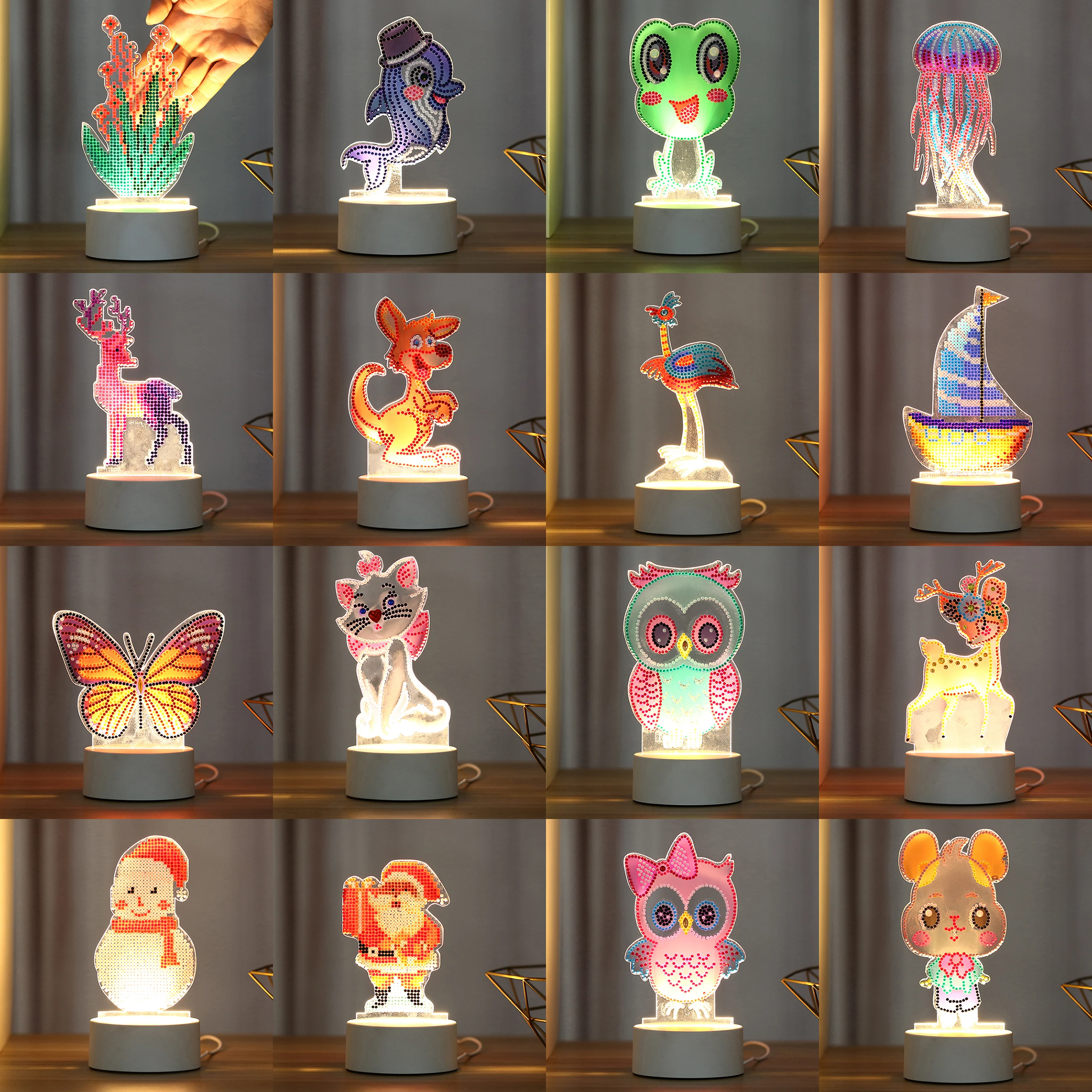 

LED Cartoon Decoration Light Lamp DIY Drill Diamond Painting Light Night Lamp Bedroom Home Desk Decorative Animal Night Lamp
