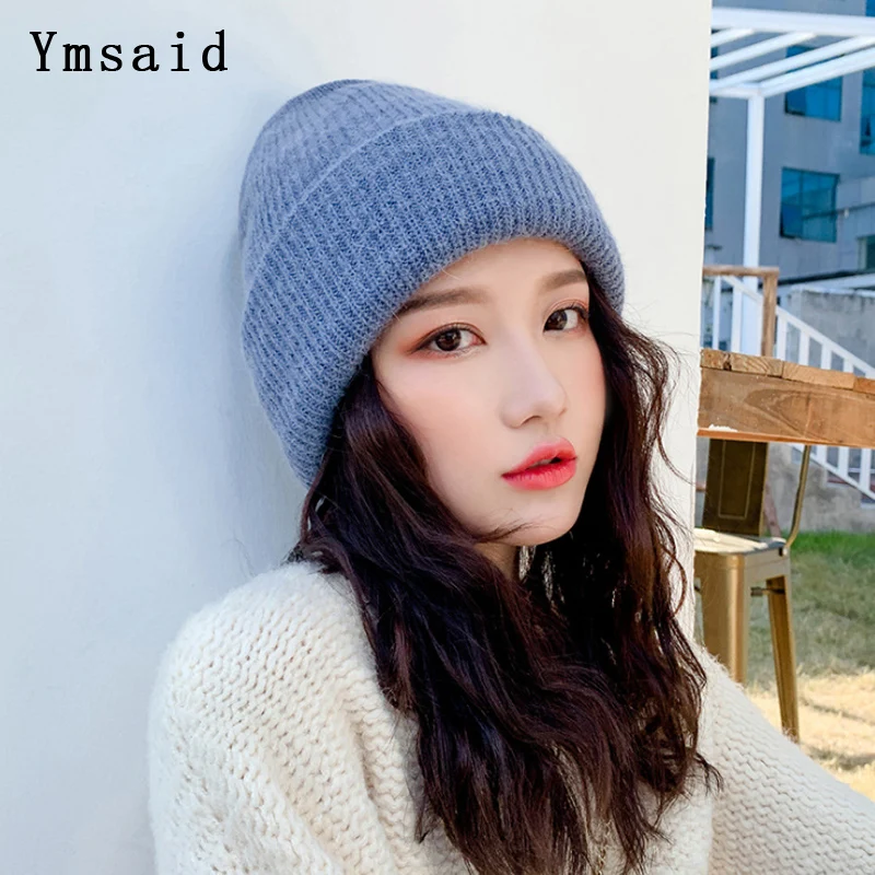 Ymsaid женские зимние головные уборы шапочки шапки бини вязаная шапка из кроликовой