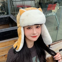 kawaii hats women lei feng cap cute cat ears cartoon plush hat winter keep warm windproof earflap snow caps for teenager girls