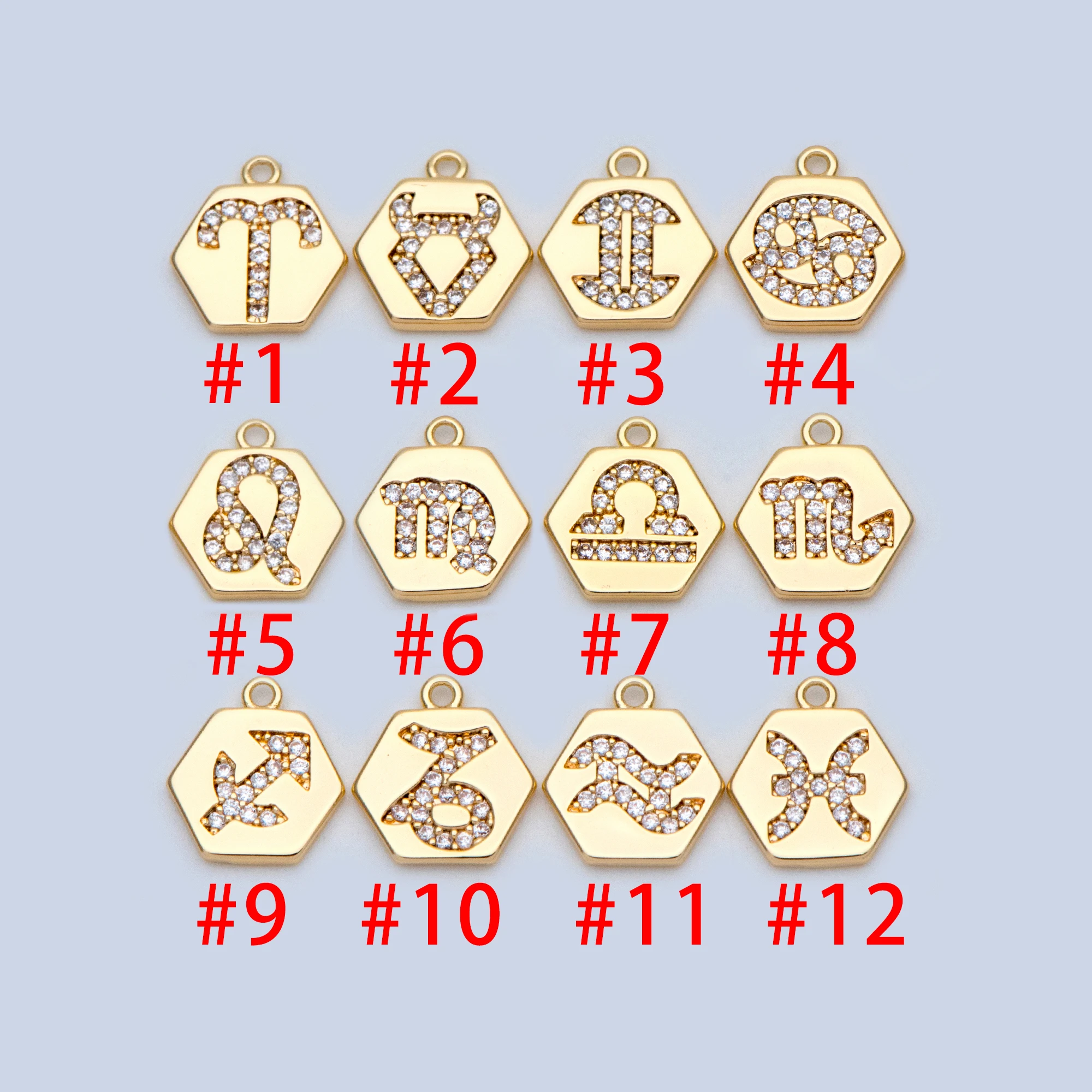 

10 шт позолоченные латунные подвески с созвездиями 10x11 мм, выложенные фианитами мини-подвески с гороскопом (GB-1089)