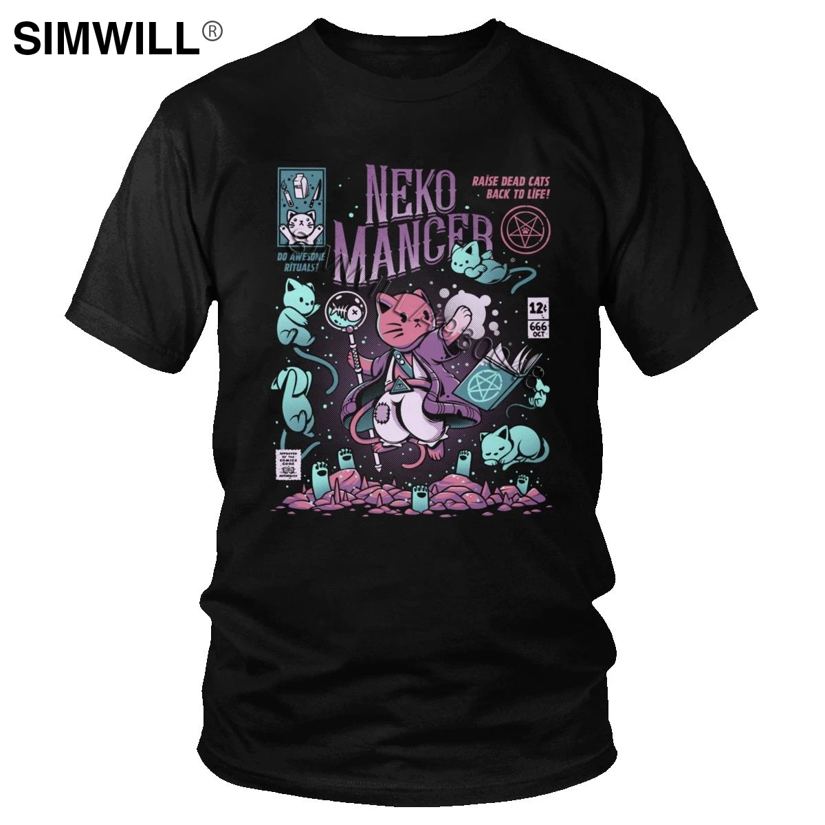 

Японский стиль Харадзюку Nekomancer футболка Dead кошки вернуться к жизни футболка уличная одежда с мотивами из аниме футболки Мужская хлопковая ...