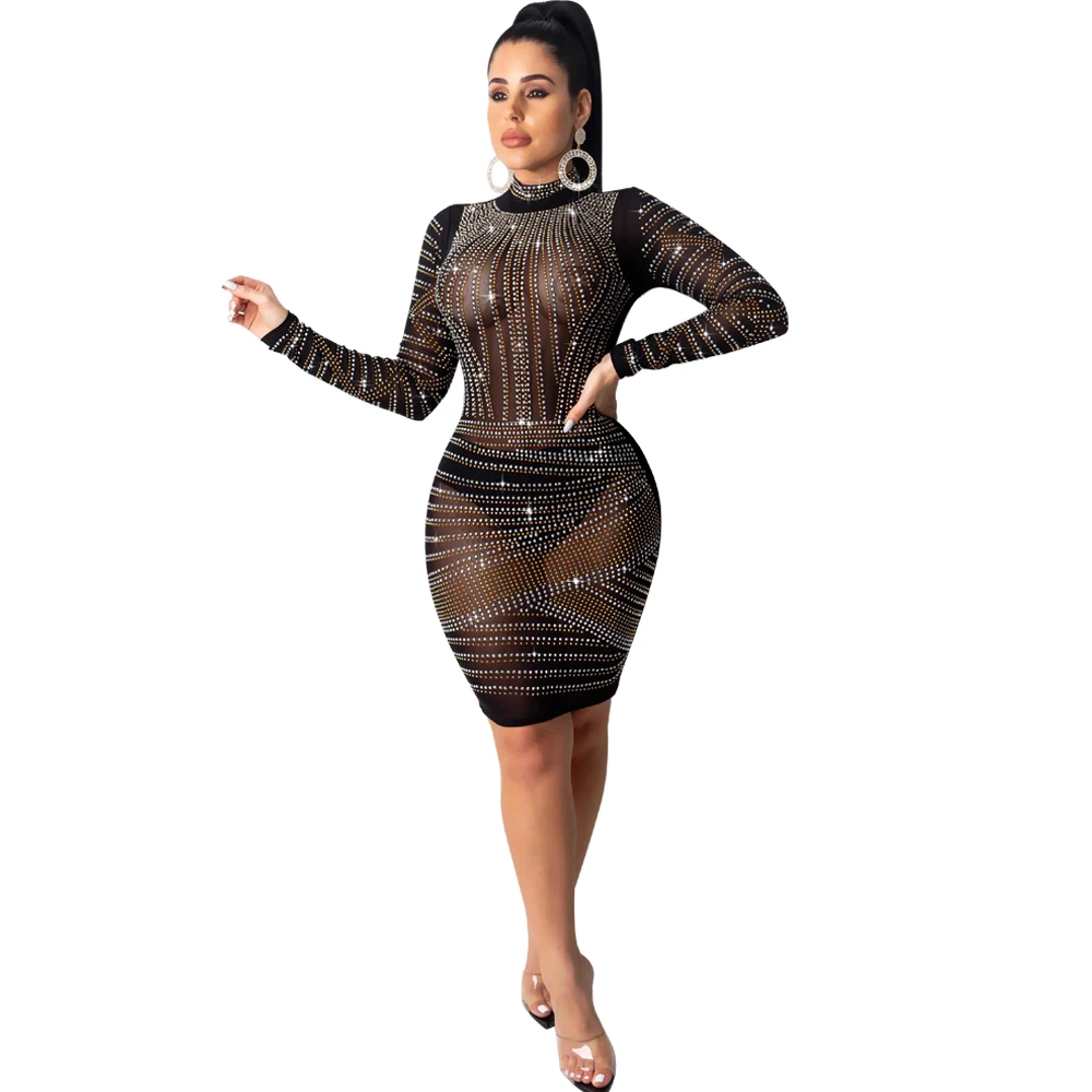 Платье женское эластичное на молнии с длинным рукавом и высоким воротником|Женские платья| |