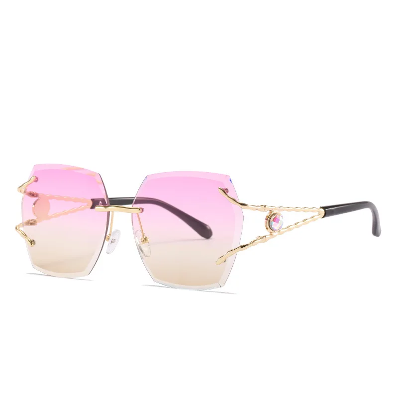 

Fashion Rimless Square Diamond Oversized Sunglasses Female Vintage Luxury Brand Designer Cutting Lens Gradient Sun Glasses UV400