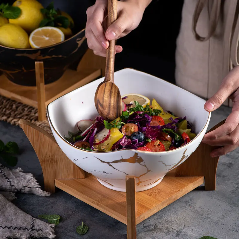 

Creative European Marble Pattern Black/white Ceramic Square Fruit Salad Bowl Home Decoration Kitchen Tableware Fruit Snack Plate