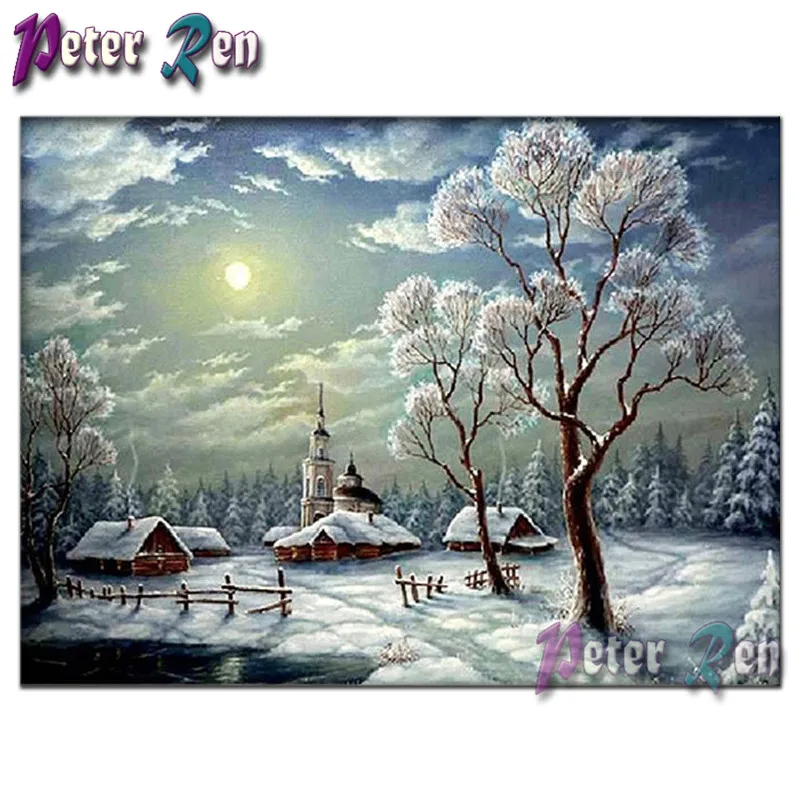 

Diamond painting Scenic Resin crystal rhinestone mosaic embroidery stick drill Cross Stitch Set Home Decor Snow house tree tower