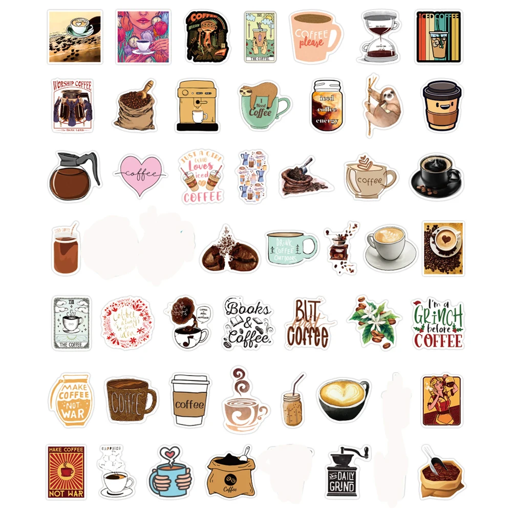 103050pcs cute coffee cartoon graffiti stickers aesthetics laptop guitar luggage phone waterproof anime sticker decal kid toy free global shipping