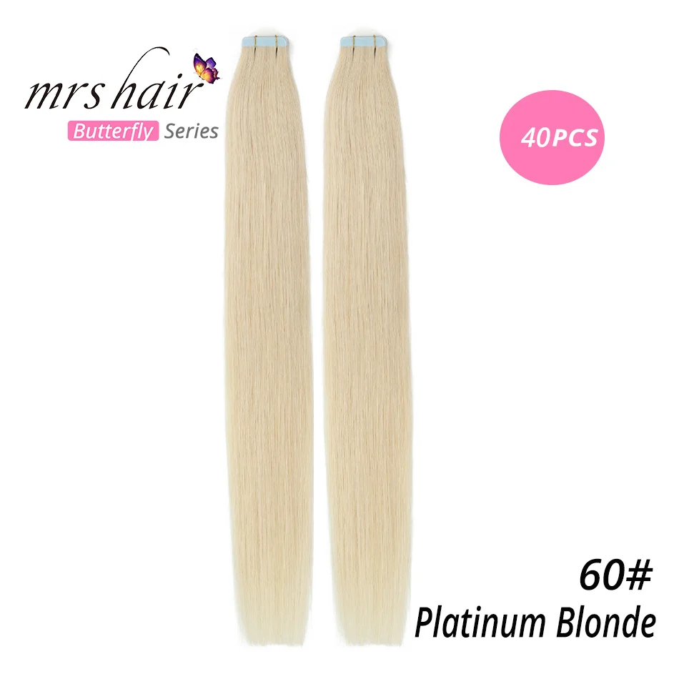 Mrshair Клейкие ленты в Пряди человеческих волос для наращивания 1" 18" 2" 22" 2" машина сделала Волосы Remy на Клеящие средства Клейкие ленты pu кожа утка Невидимый 20 штук - Цвет: #60