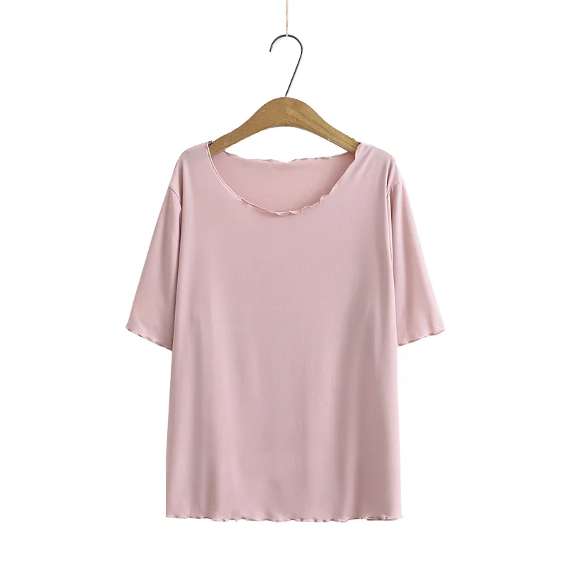 

Plus Size Fashion Women's Solid Summer Tshirts Large Size Slim Tops Short Sleeve Casual Shirts