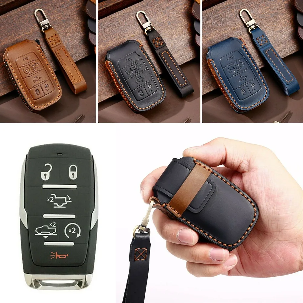 

Кожаный чехол с 6 кнопками для Dodge RAM 1500 2019 2020 2021 коричневый/синий/черный чехол для автомобильного ключа