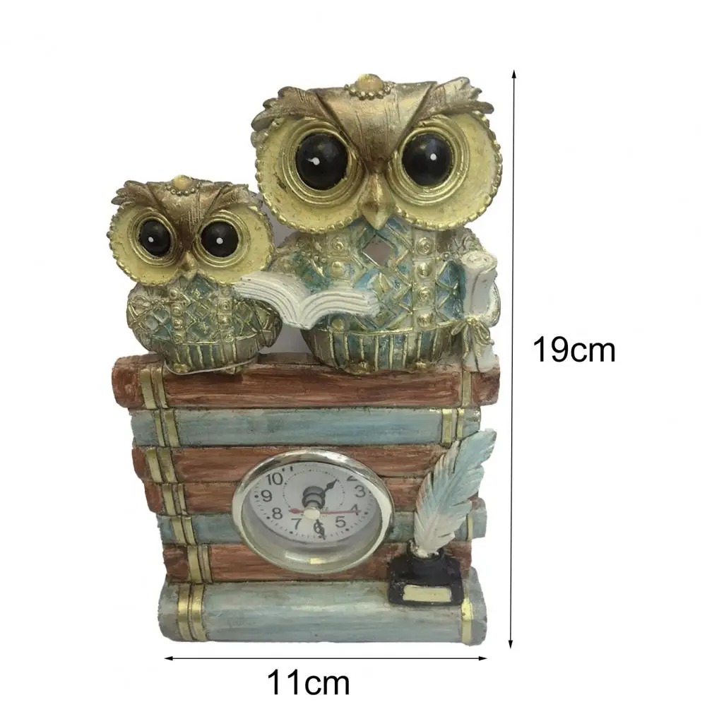 

Owl Figurine Cartoon Shape Fall Resistant Resin Animal Owl Statue Clock for Home