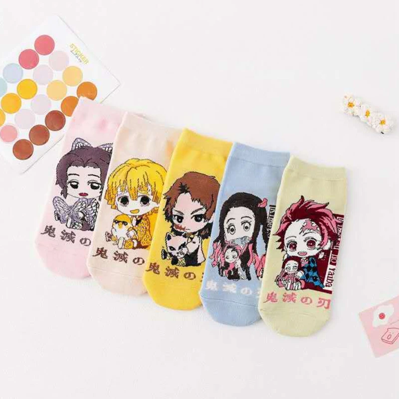 

1 Set Trendy Japanese Anime Demon Slayer Parent-child Socks Cosplay Short Embroidery Warm Socking Hot Sale 5pcs/lot