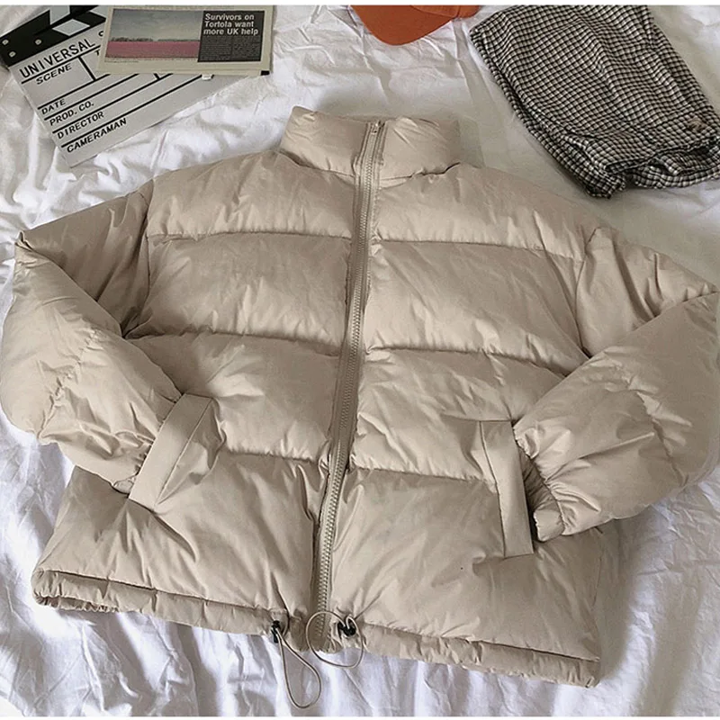 Куртка пуховая зимняя в стиле хипстер однотонная зеленая черная Харадзюку