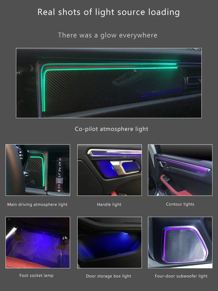 

Suitable for porsche macan cayenne panamera auto parts atmosphere light car interior 64 color atmosphere light modification