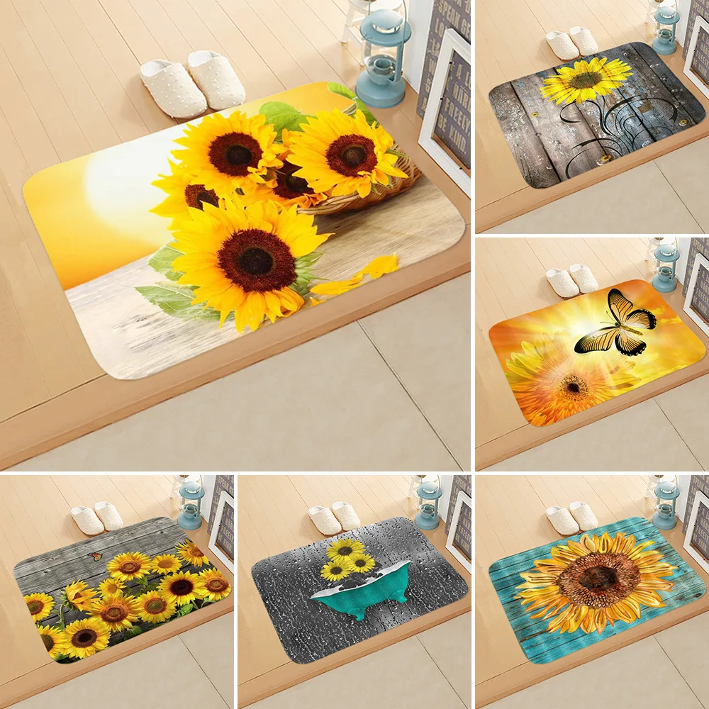 

Sunflower Print Doormat Anti-slip Absorb Water Bath Mat Bathroom Home Kitchen Bedroon Floor Mat Entrance 40*60cm DD-0129