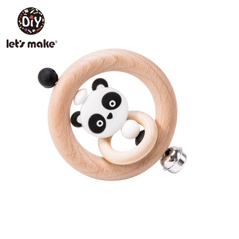 panda Let'S Make 1 шт. миниатюрные деревянные кольца в виде животных, детские игрушки для игр, детские погремушки для мобильного телефона, деревянные детские подвижные музыкальные игрушки для новорожденных - Цвет: panda