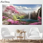 Алмазная вышивка Водопад, картина из страз сделай сам с изображением розового дерева, цветка, мозаика для вышивки крестиком, естественный вид, T303