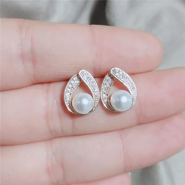 Teardrop Rose Gold FEEHOW модные свадебные Букле д 'ореиль ювелирные изделия элегантные циркониевые кристаллы цветок жемчужные серьги для женщин подружки невесты подарок FWEP075 - Окраска металла: Teardrop Rose Gold