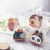 50pcs plastic biscuit cookie candy bag baking packs cute dog cat pattern packaging for cookies birthday christmas gift bag