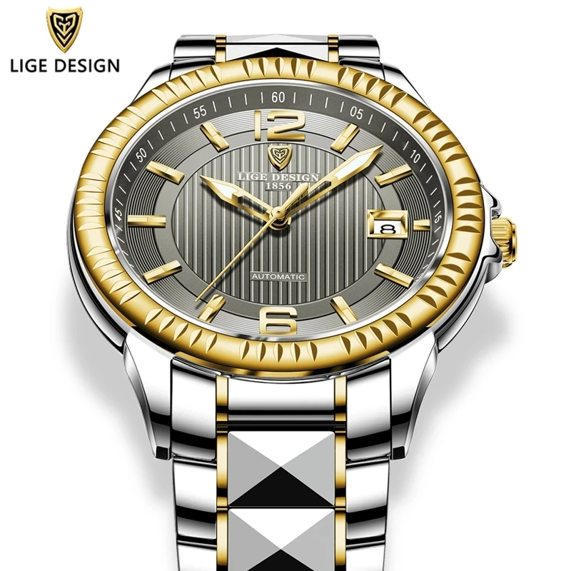 LIGE Men Watch Luxury Automatic Mechanical Wrist Watch Men Stainless Steel 50m Waterproof Sport Watches Male Relogio Masculino