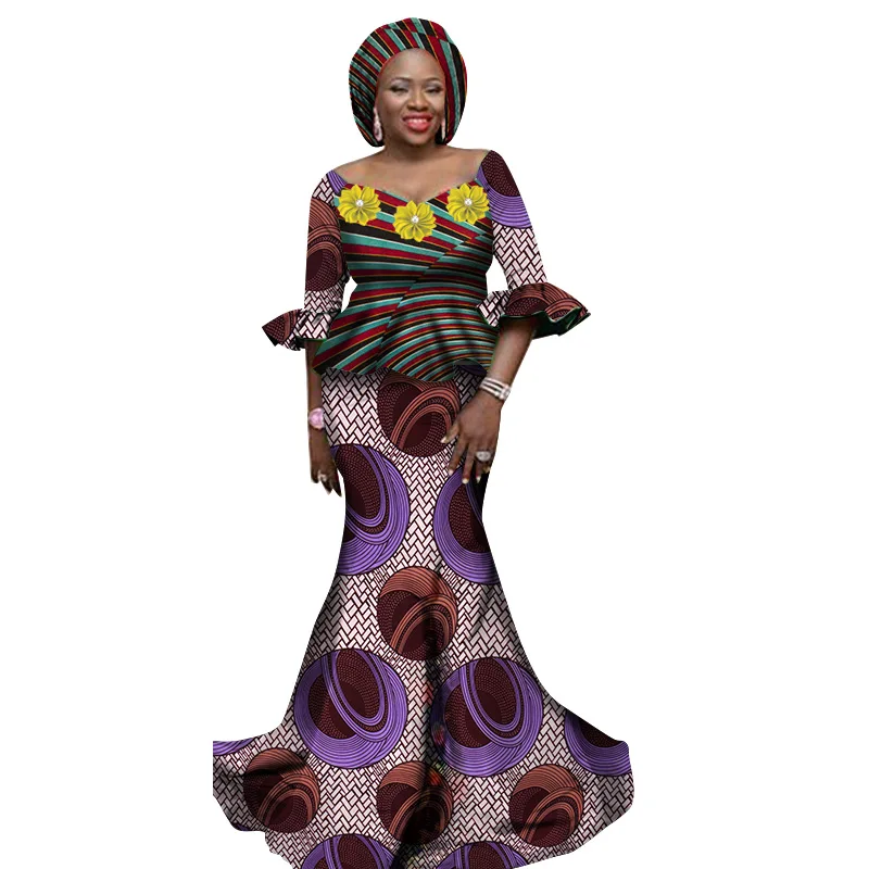 Женская африканская одежда комплект женского платья из 2 предметов топы и