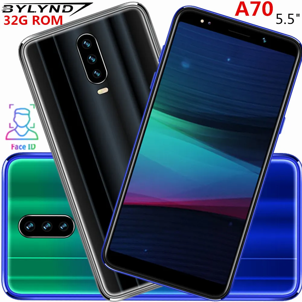 18:9 ips 5 &quotсмартфоны A70 3 г + 32 Гб ПЗУ четырехъядерный 8MP WCDMA MTK Android Мобильные телефоны