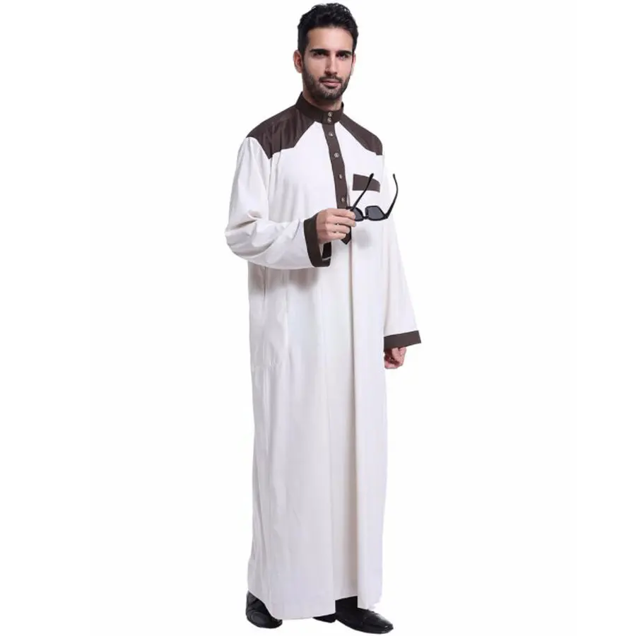 New Muslim islamic Clothing Men Jubba Thobe Patchwork Long Robe Saudi Musulman Wear Abaya Caftan Islam Dubai Arab Abaya Sweater