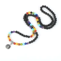7 chakra gem stone 108 beads lotus om pendant necklace women yoga reiki healing balancing chakra necklaces bijoux femme jewelry