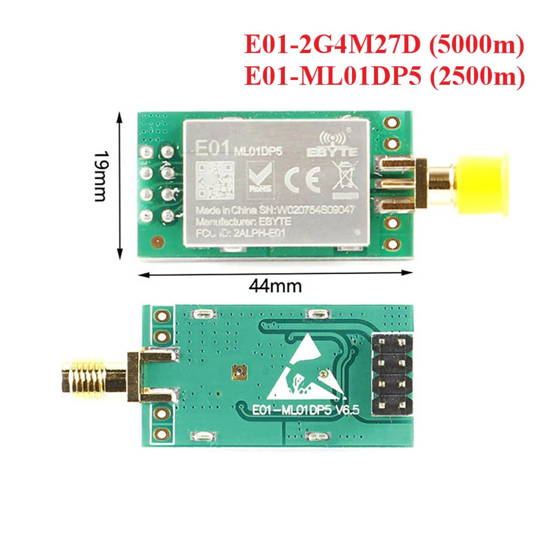 

RF Wireless Transceiver Receiver Module Board nrf24l01 E01-ML01DP5 E01-2G4M27D 2.4G nRF24L01P+PA+LNA Long Range 2500m 5000m