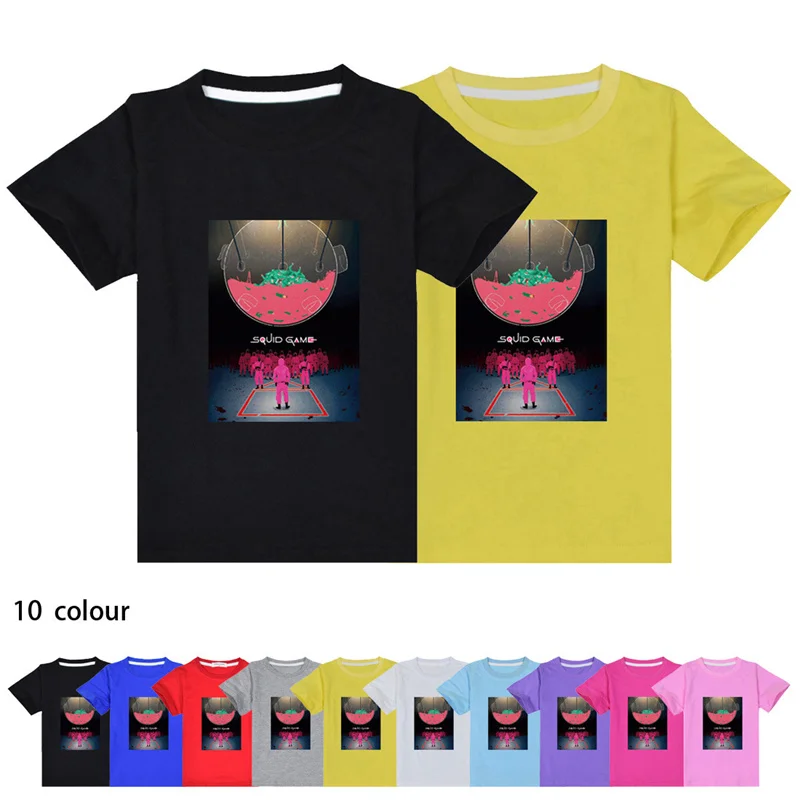 

Squid Game Print Cartoon Baby Clothes Pattern T-shirt Boys And Girls White T Shirt Toddler Summer New Style Top Kids T Shirt