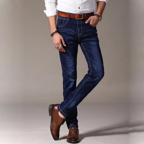 Новое поступление, стильные мужские деловые повседневные джинсовые брюки, высококачественные однотонные прямые мужские джинсы для отдыха, брюки размера плюс 28-42