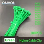 Самоблокирующиеся пластиковые нейлоновые кабельные стяжки 100 шт., зеленые кабельные стяжки, соединительные петли, кабельные стяжки, различные характеристики