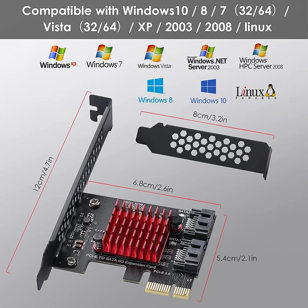 PCIe to 2 Ports SATA 3 III 3.0 6 Gbps SSD Adapter PCI-e PCI Express x1 Controller Board Expansion Card Support x4 x6 x8 x16 | Компьютеры и