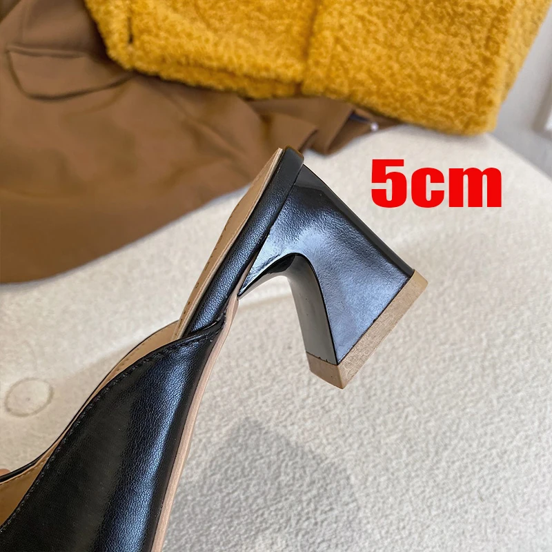 

British Style Women Sandals Half Slippers Women Piel Mules Mujer High Heel Pu Leather Slingback Shoes Pantuflas Slip On Calzado