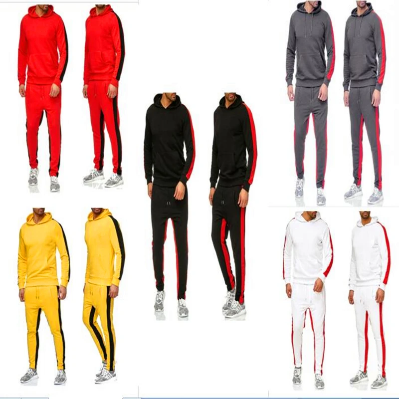 Модные мужские комплекты однотонный спортивный костюм повседневный толстовка