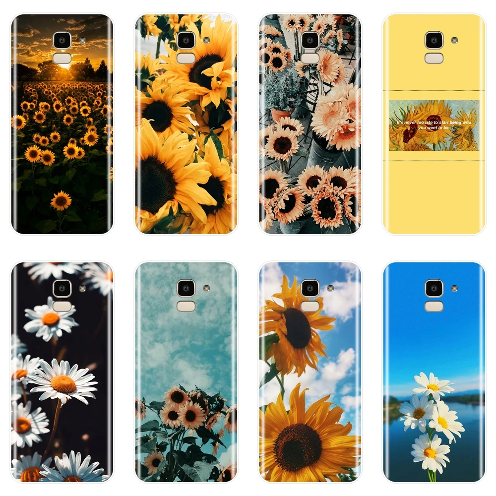 Задняя крышка для Samsung Galaxy J4 J6 J8 Plus силиконовый чехол с подсолнухом J2 J5 J7 Prime J3 2015 2016
