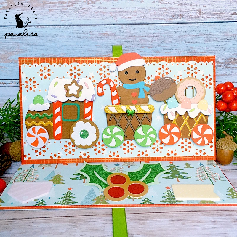 Паналякарафт Рождественский поезд металлические ножницы для вырубки шаблонов для декоративной отделки бумажных открыток в технике скрапбукинг.