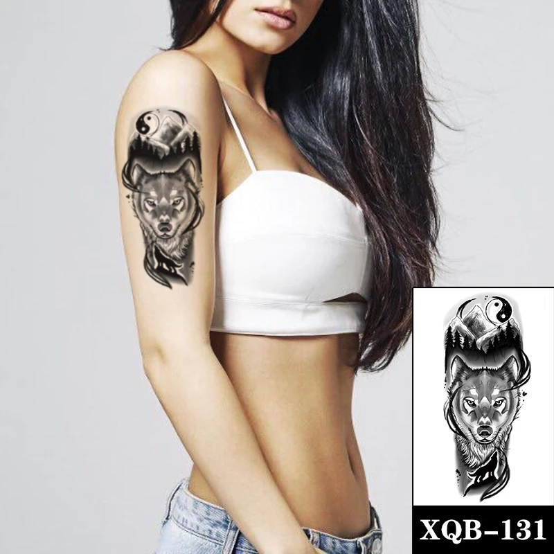 

Mountain Forest Waterproof Temporary Tattoo Sticker Black Wolf Animal Tai Chi Fake Tattoos Flash Tatoos Arm Body Art Women Men