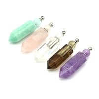 1pcs natural smoky quartzs amethysts stone perfume bottle necklace pendants women essential oil jewelry gifts size 14x53mm