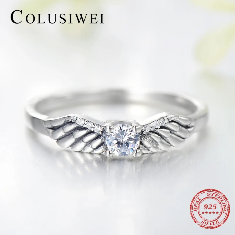 Женское кольцо с перьями и крыльями Colusiwei серебряное Сверкающее из стерлингового