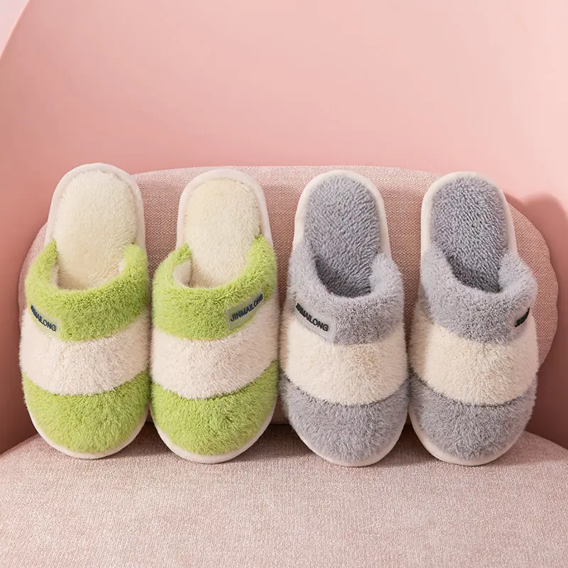 

New Style Cotton Slippers Women Autumn and Winter Couples Home Thick-soled Warm Slippers Men Plus Velvet Non-slip Fashion