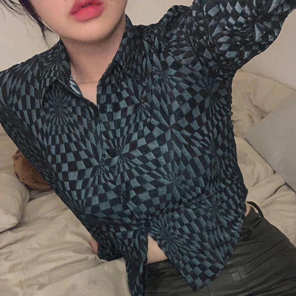 Женская Асимметричная блузка с принтом Готическая отложным воротником и длинным