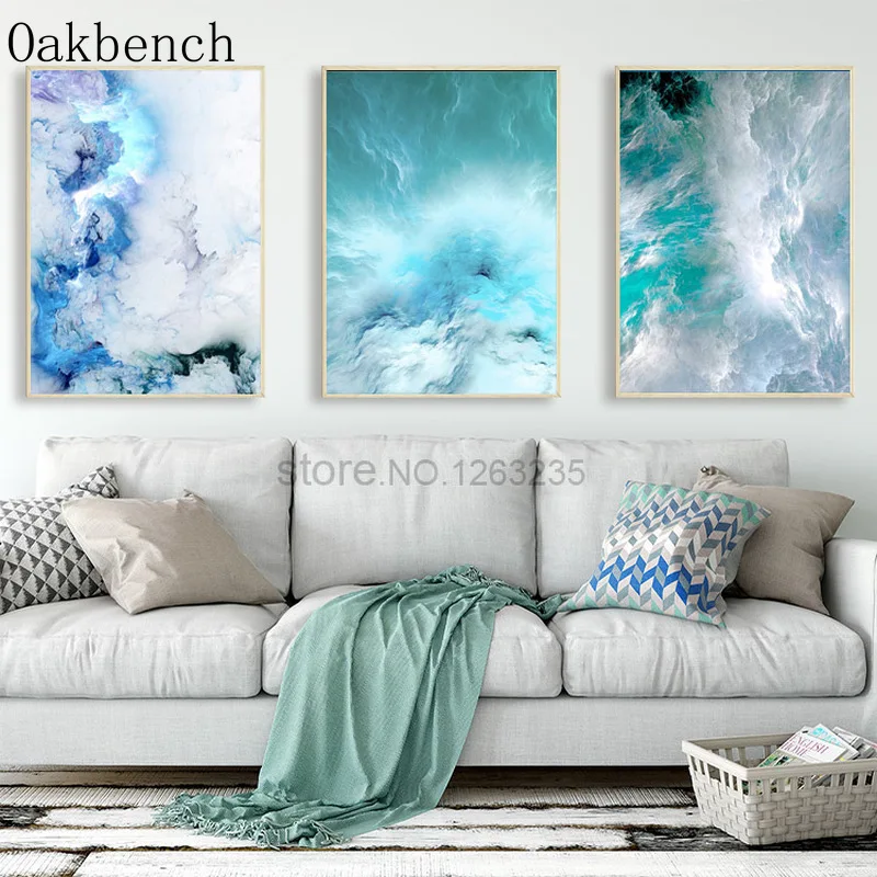 Абстрактная живопись с изображением синего мрамора холст картины для гостиной
