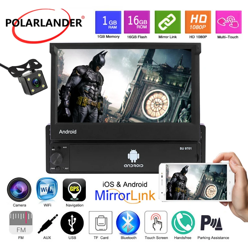 Автомобильный радиоприемник MP5 WIFI HD GPS 1din MirrorLink Bluetooth Камера заднего вида 7
