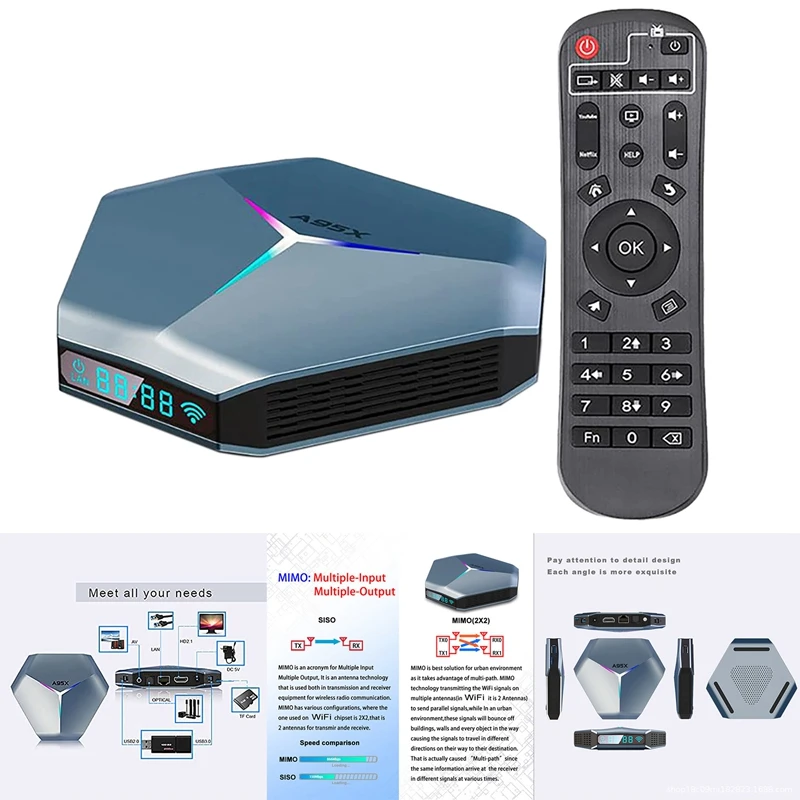 

Android 10.0 TV Box 8K Video Output WiFi 5Ghz with RGB Light Display for Streaming Devices