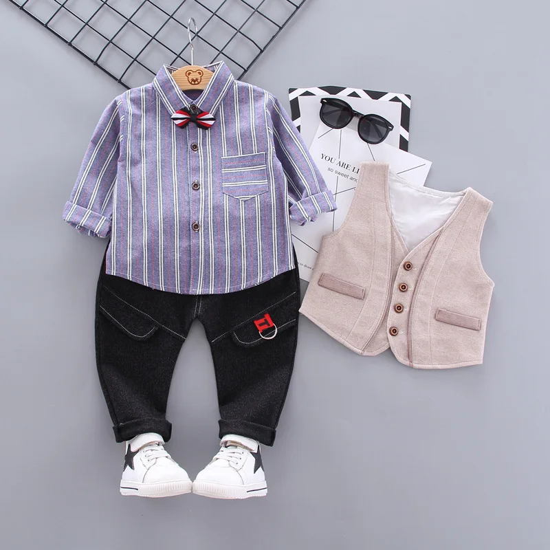 Одежда для мальчиков 1-4 лет; детская модная рубашка; комплект с жилетом; Костюм Джентльмена для отдыха; Детский костюм из трех предметов; Детский свитер; брюки; осенний комплект